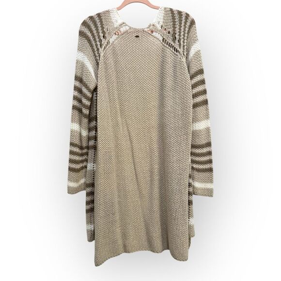 O’Neill Open Front Striped Knit Cardigan Sweater Size Large – Beige/Taupe - Picture 2 of 5